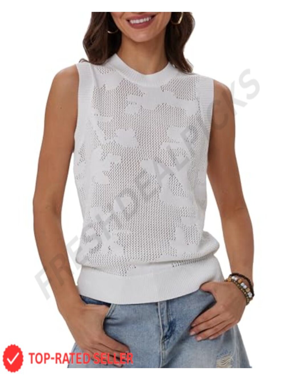 Womens Crochet Tank Top Floral Knit Sweater Vest Sleeveless Viscose